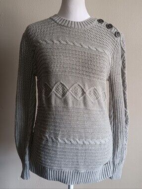 Light Gray Cable Knit, Button Accent Sweater, Bass Sz. Small, Fall Winter Casual